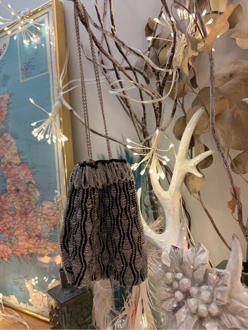 Antique 1920s Art Deco Beaded Swag Purse Flapper Reticule Bag